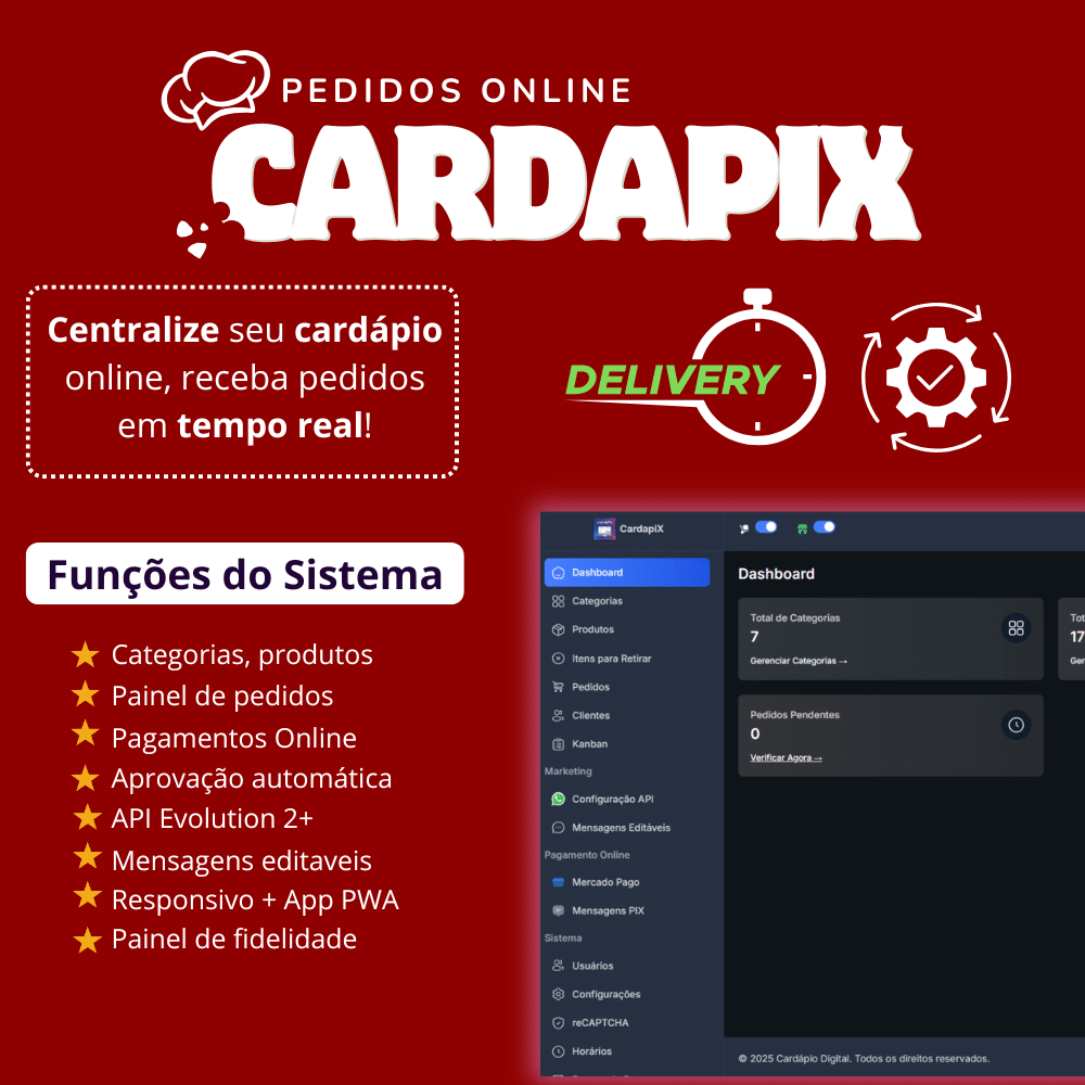 CardaPix · Sistema Completo de Pedidos Online + Evo API