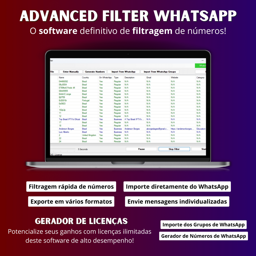 Advanced Filter – O Mais Avançado Gerador & Filtro De Números para WhatsApp
