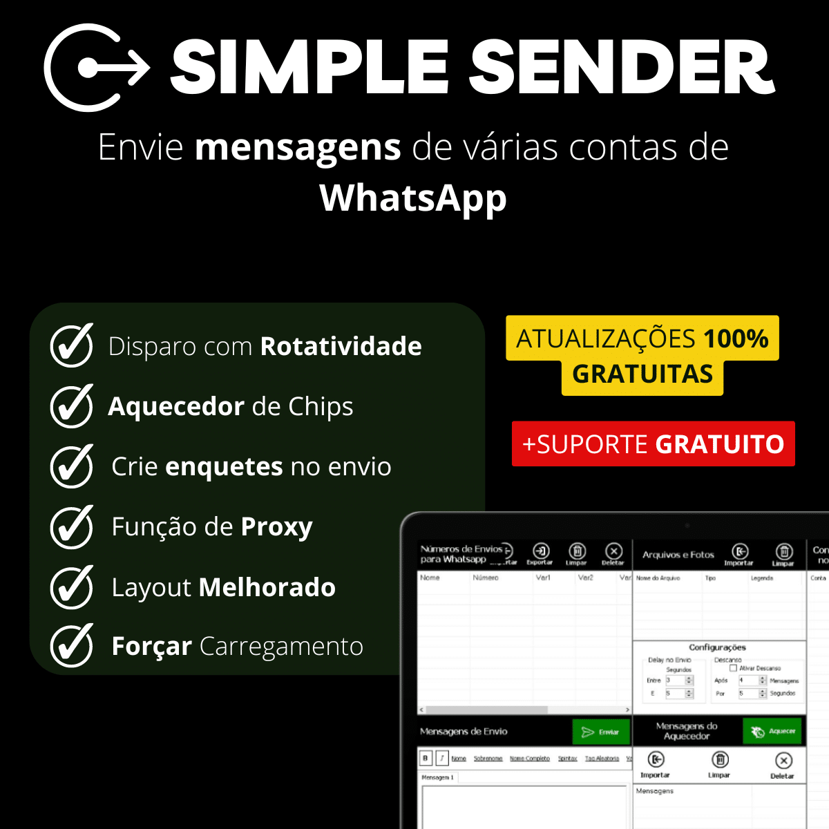 Simple Sender 2.0.8 – Disparador com Rotatividade e Aquecedor de Chips 2026